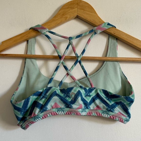 Ivivva by Lululemon Athletica Girls Chevron Teal Strappy Athletic Sports Bra - Picture 2 of 5